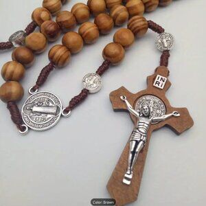 Vintage Rosary Necklace: Beaded Catholic Crucifix - 24" Chain - NEW